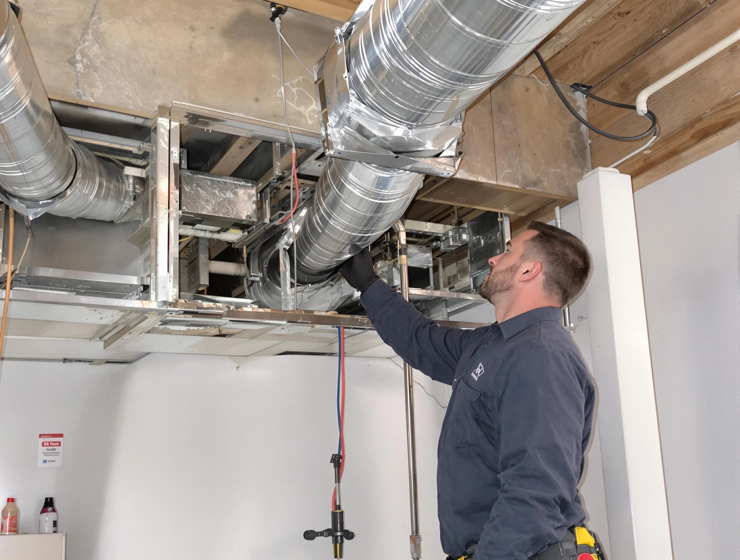 Wilkinsburg Air Duct Cleaning technician performing professional air duct repair using specialized tools in Wilkinsburg