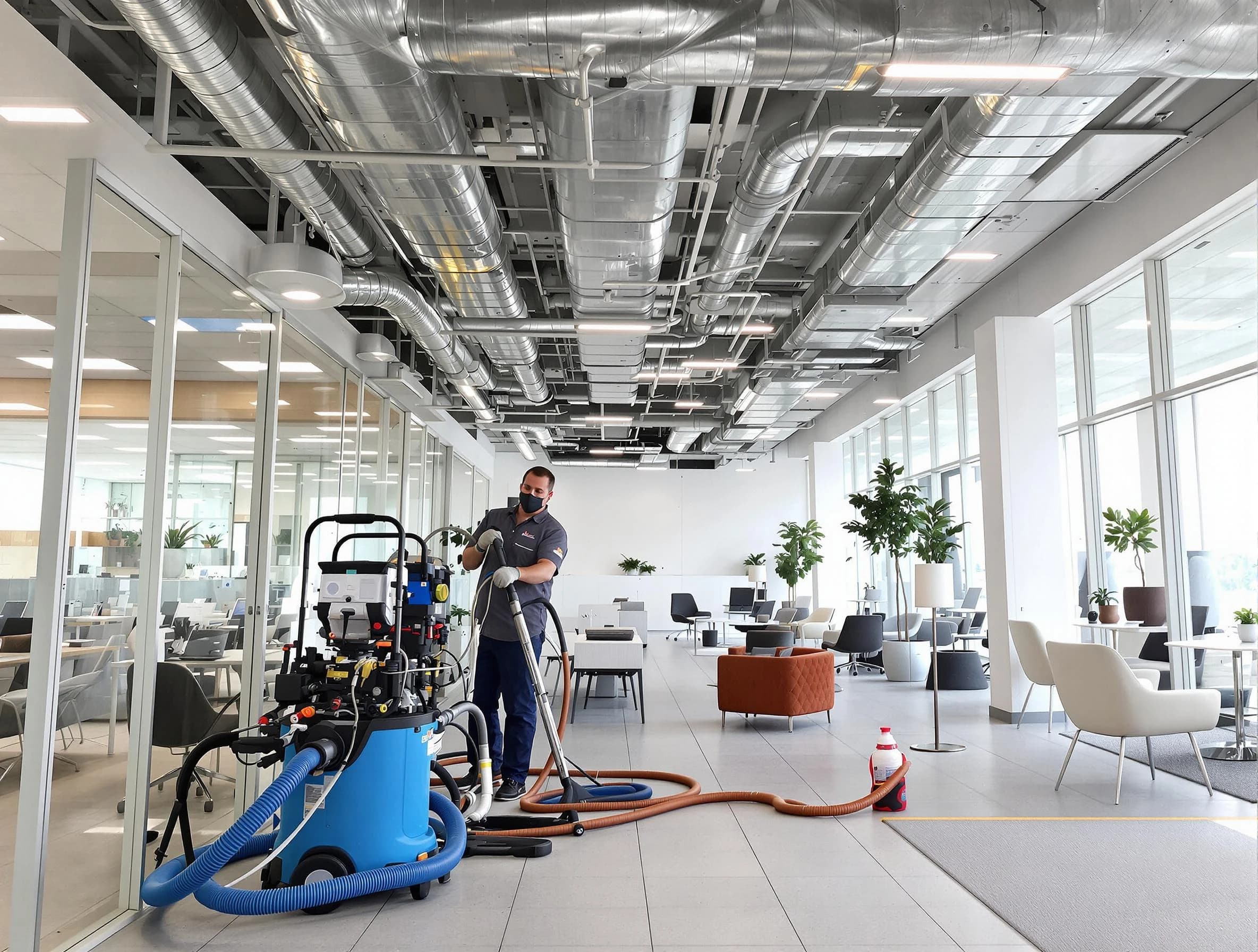Wilkinsburg Air Duct Cleaning team conducting comprehensive commercial duct cleaning at a business location in Wilkinsburg